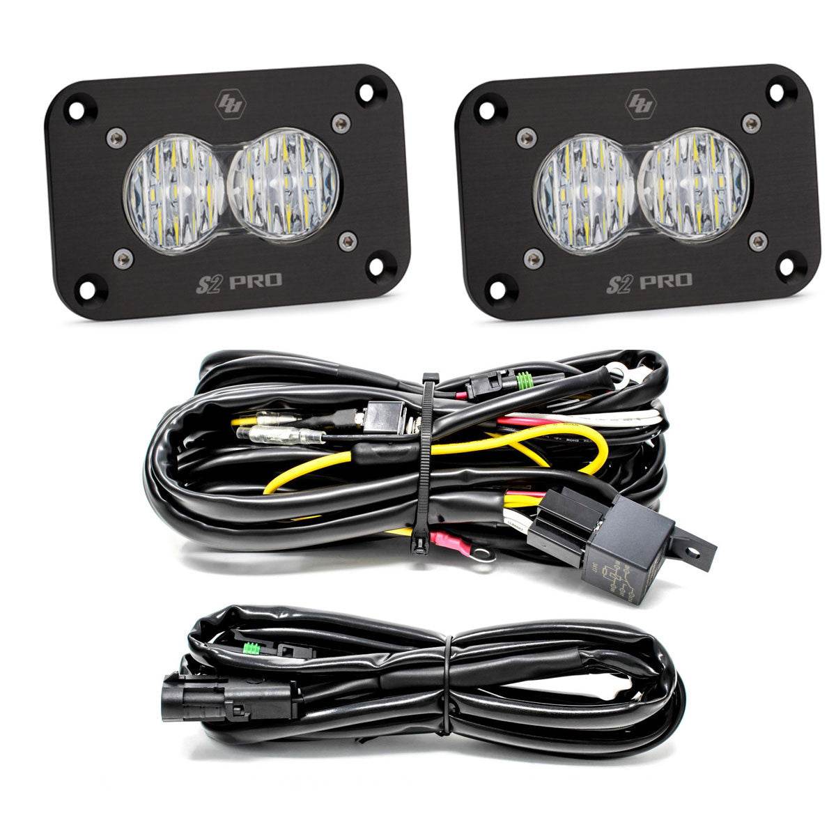 S2 Pro LED light pod with dual lenses and wiring harness for vehicle lighting upgrades