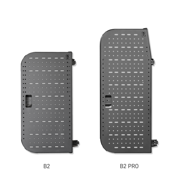 Size comparison of Owl B2 and B2 Pro rear door carrier panels with ventilation slots