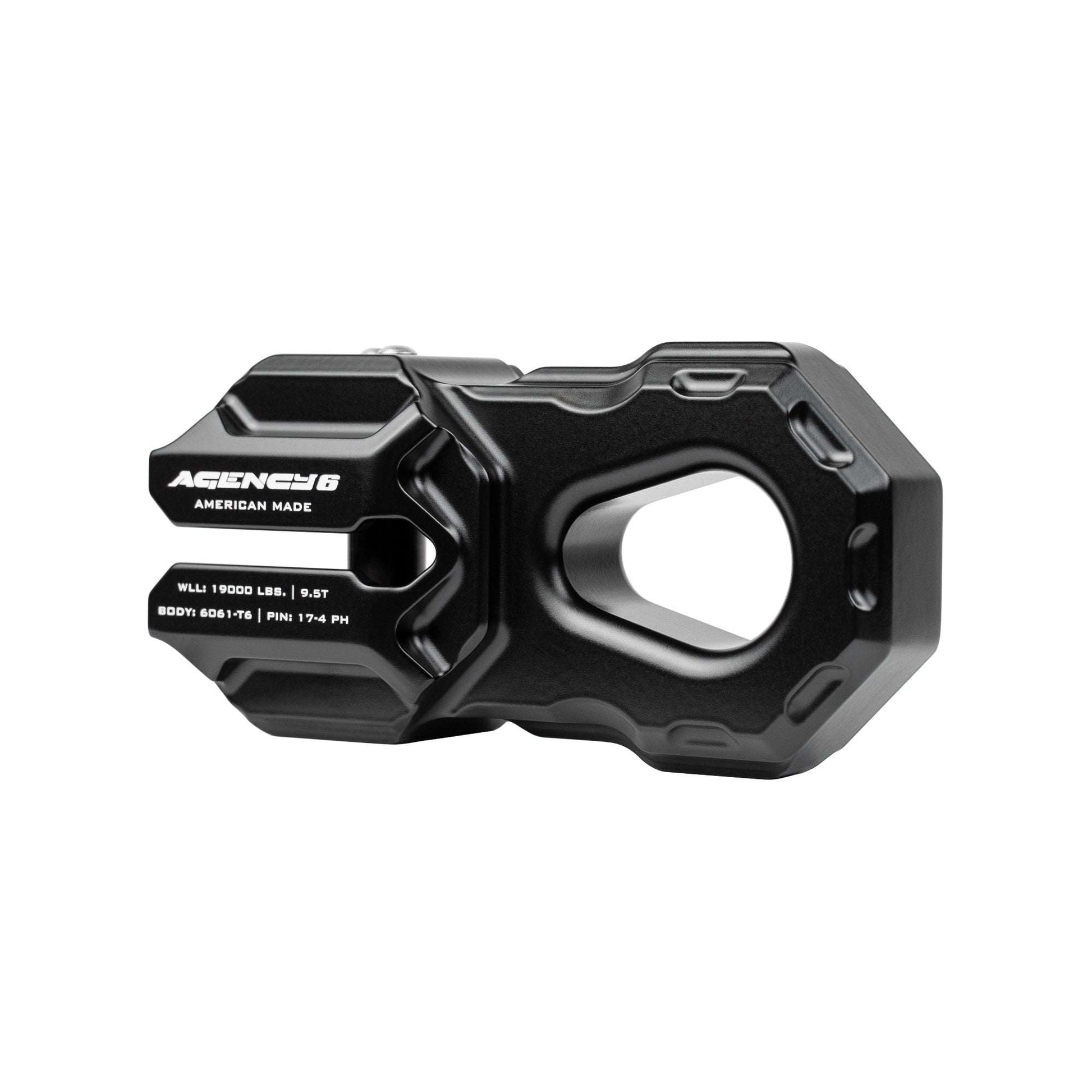 Agency6 black billet aluminum winch shackle with precision machining for heavy-duty recovery use