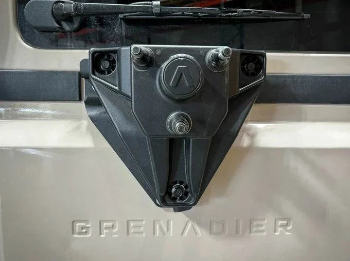 Leitner Designs Grenadier Euro Tire Relocation Bracket mounted on vehicle rear door