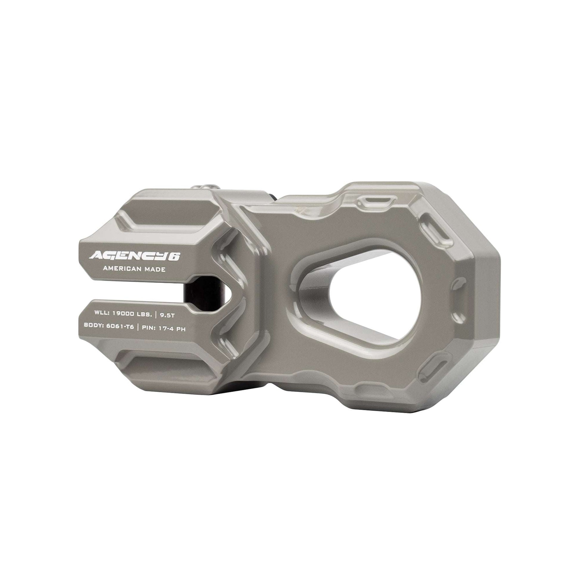 Billet winch shackle made from precision-machined solid aluminum for heavy-duty front-end recovery, durable and rattle-free connection.
