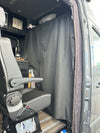 Stealth Blackout Curtain installed in van dividing front seat area for privacy and heat blockage