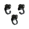 Set of three black anodized aluminum Sherpa Quick Release Hooks with push-button release for secure gear attachment to Sherpa panels.