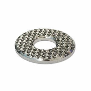 Rally Strut Waffle Washer with sharp machined teeth for slip prevention and off-road suspension reliability