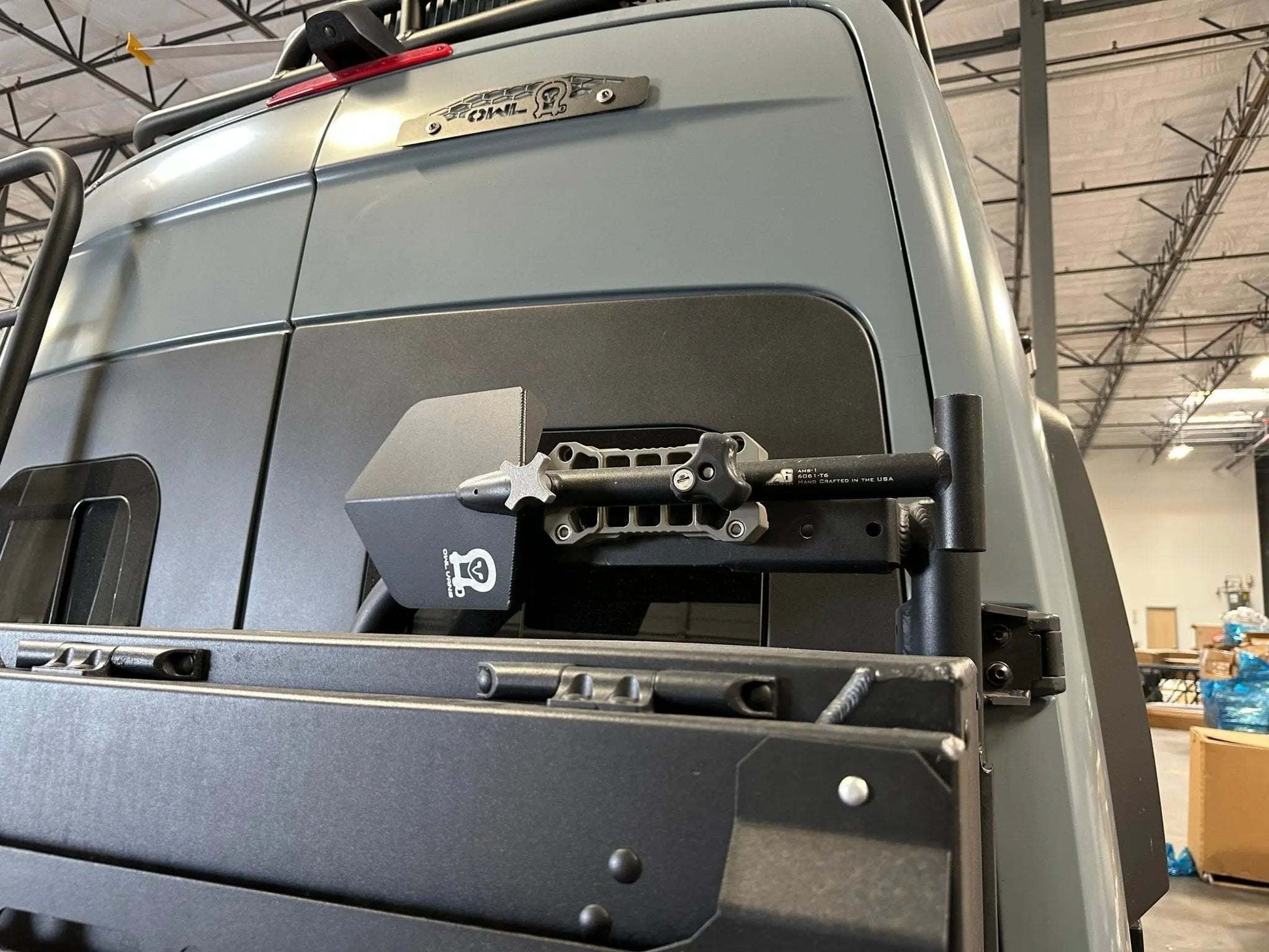 Recovery Shovel with mount on off-road vehicle, made from billet aluminum for overlanding.