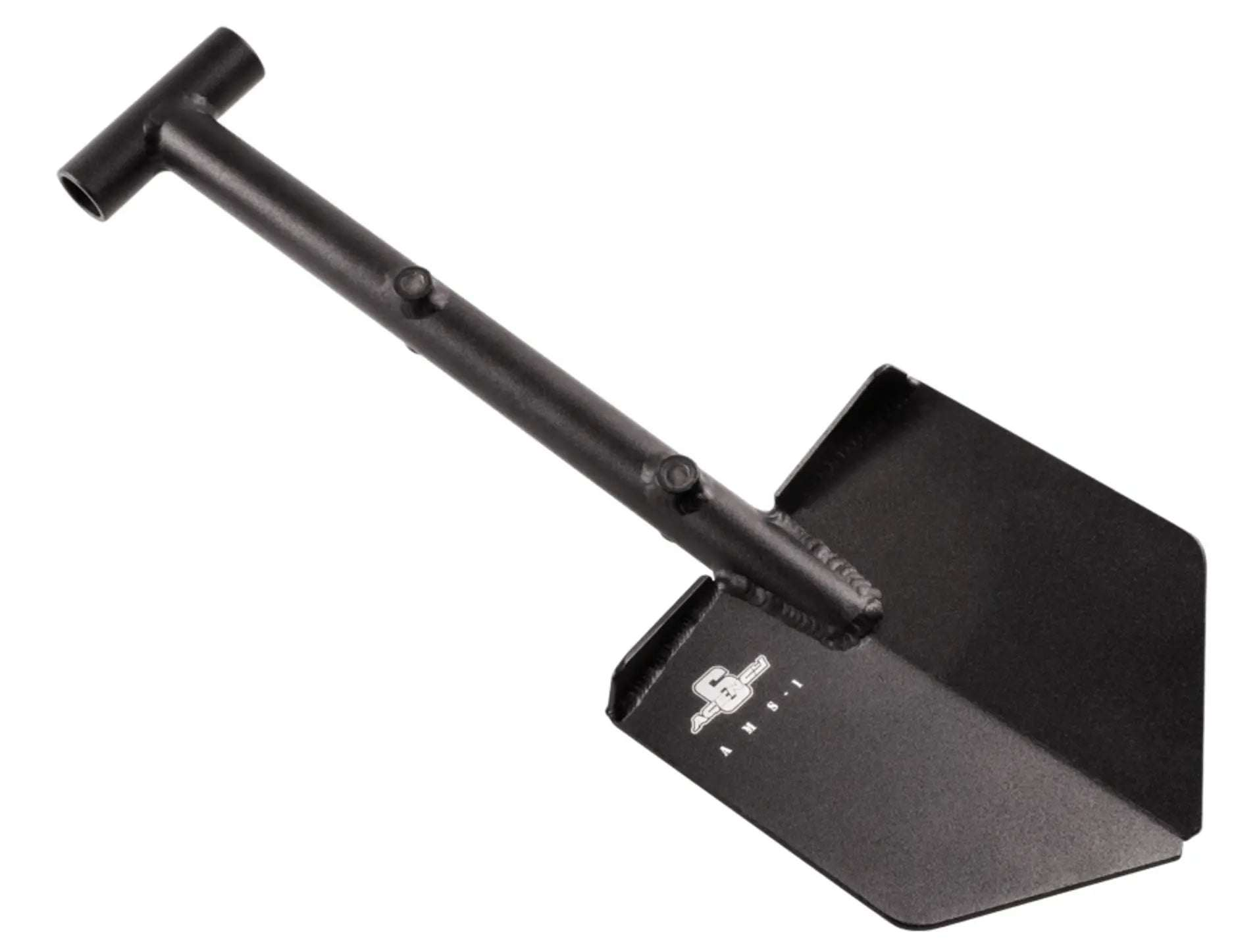 Lightweight aluminum recovery shovel with integrated mount for off-road use.