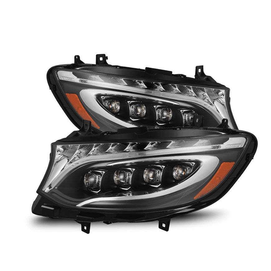 NOVA-Series LED Projector Headlights for Sprinter with blacked-out housing and sequential turn signals.