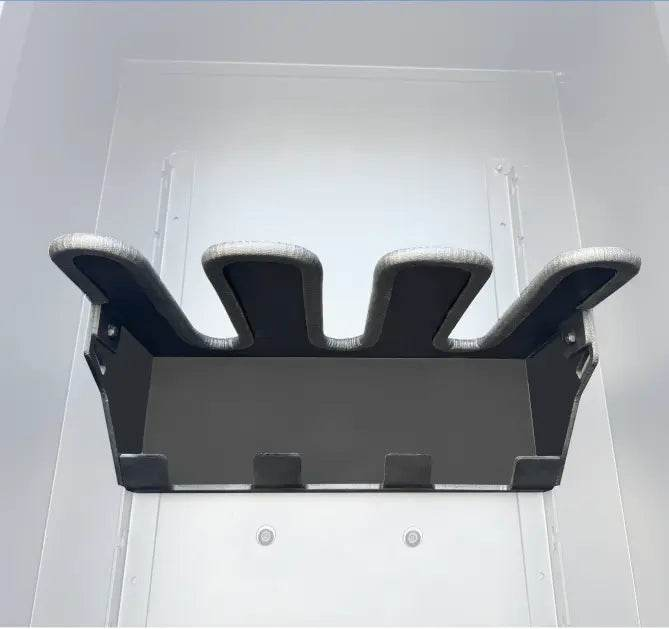 Alpine van storage box with snow and flat shelves for skis, snowboards, and gear storage
