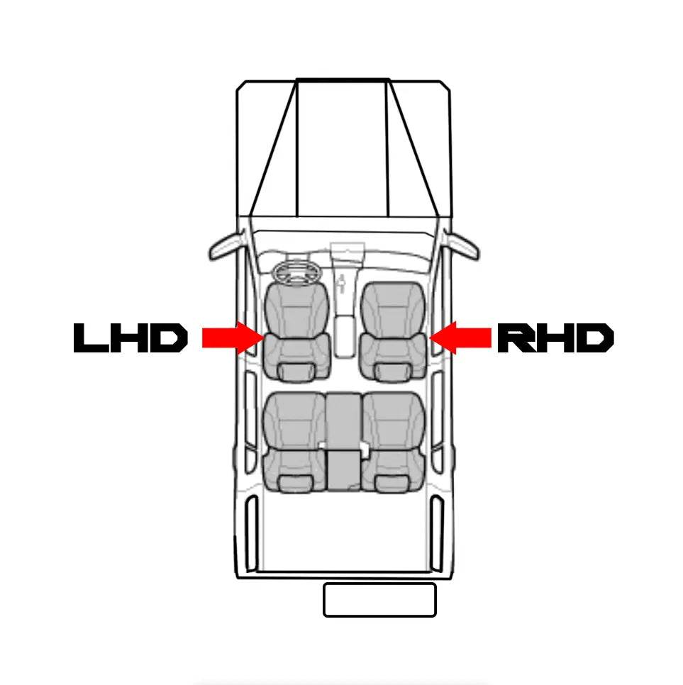 Underseat air compressor system schematic for INEOS Grenadier with LHD and RHD seating positions.