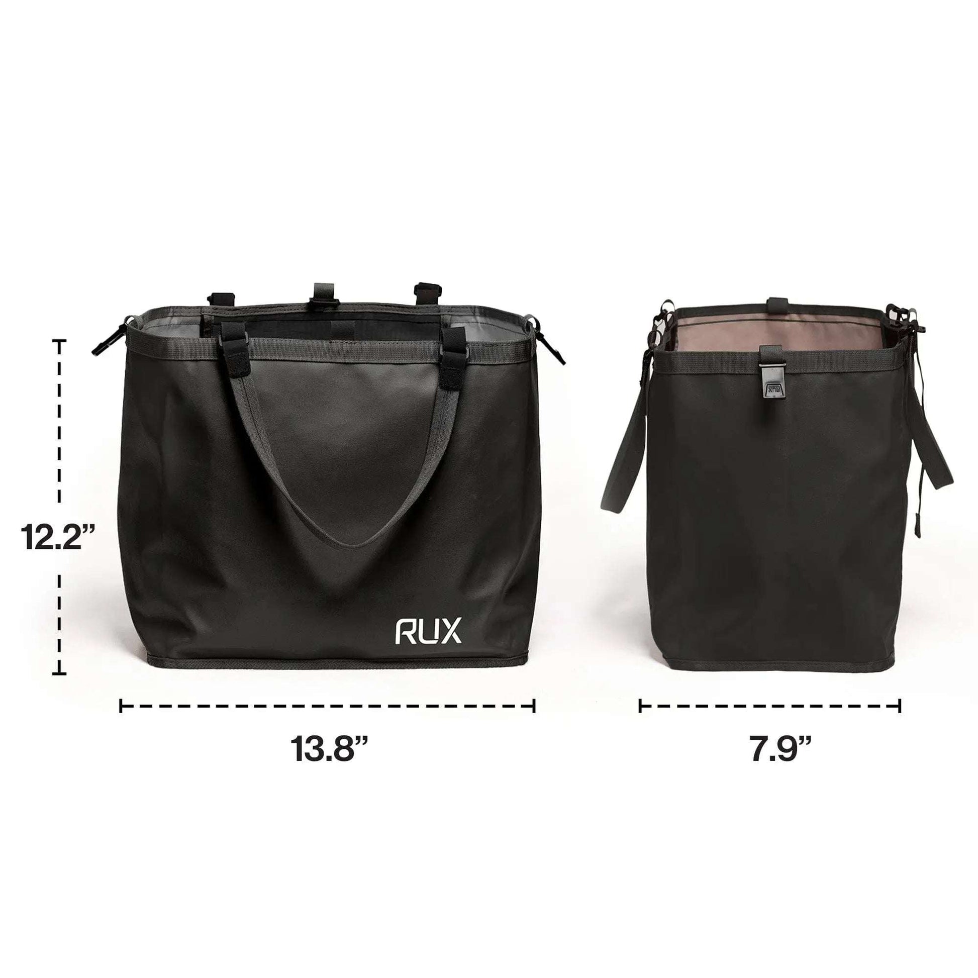 RUX 25L Bag black versatile compact storage tote with dimensions 13.8x12.2x7.9 inches