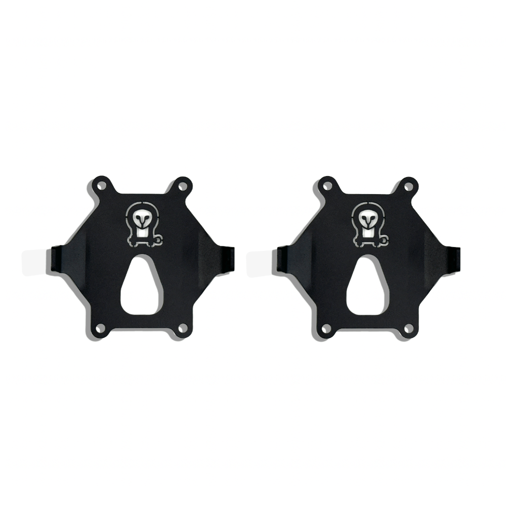 LP4 Grille Light Mounts for INEOS Grenadier, front view of two black mounts for rally lighting.