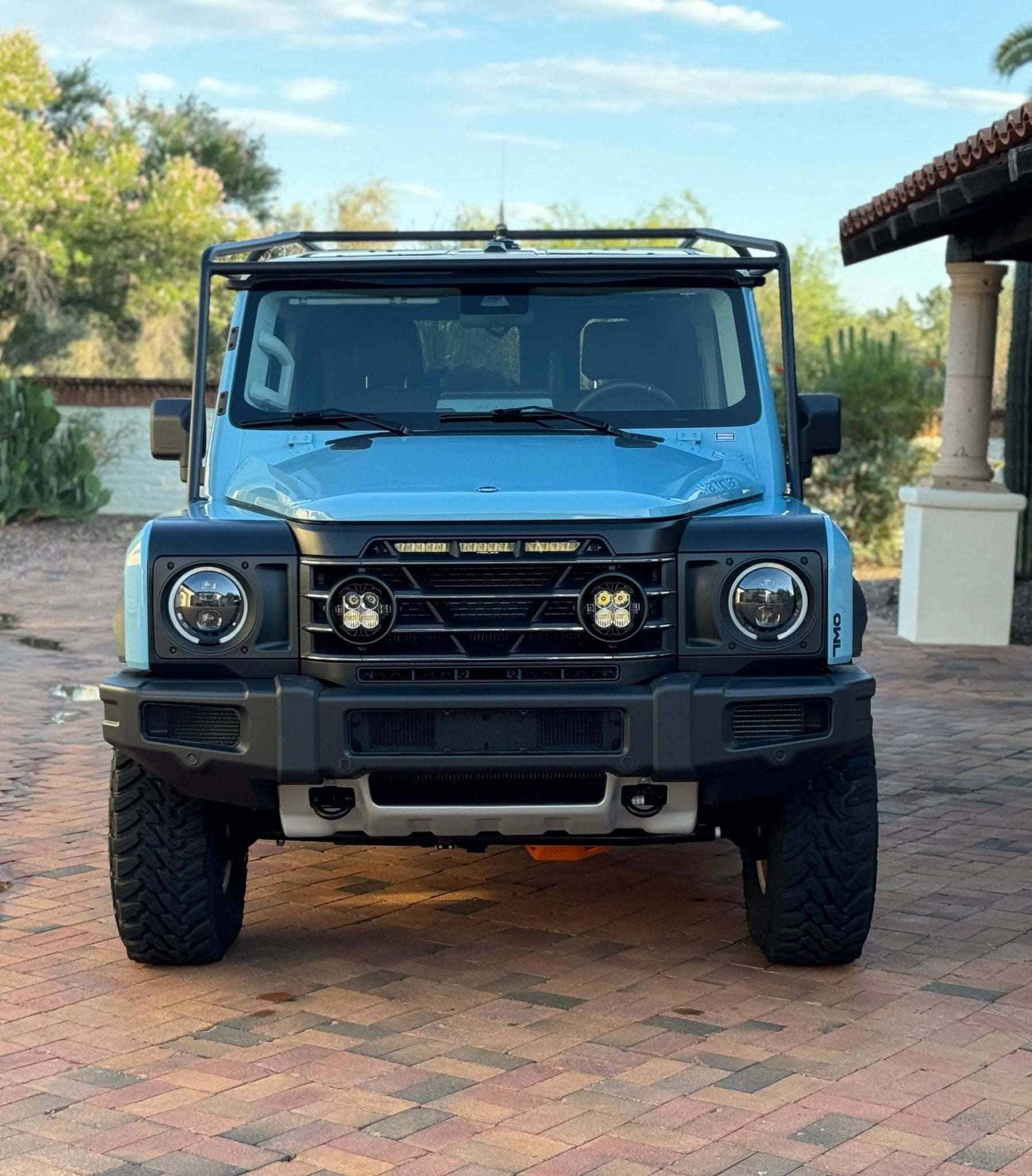 LP4 Grille Light Mounts for INEOS Grenadier with Baja Designs LP4 lights.