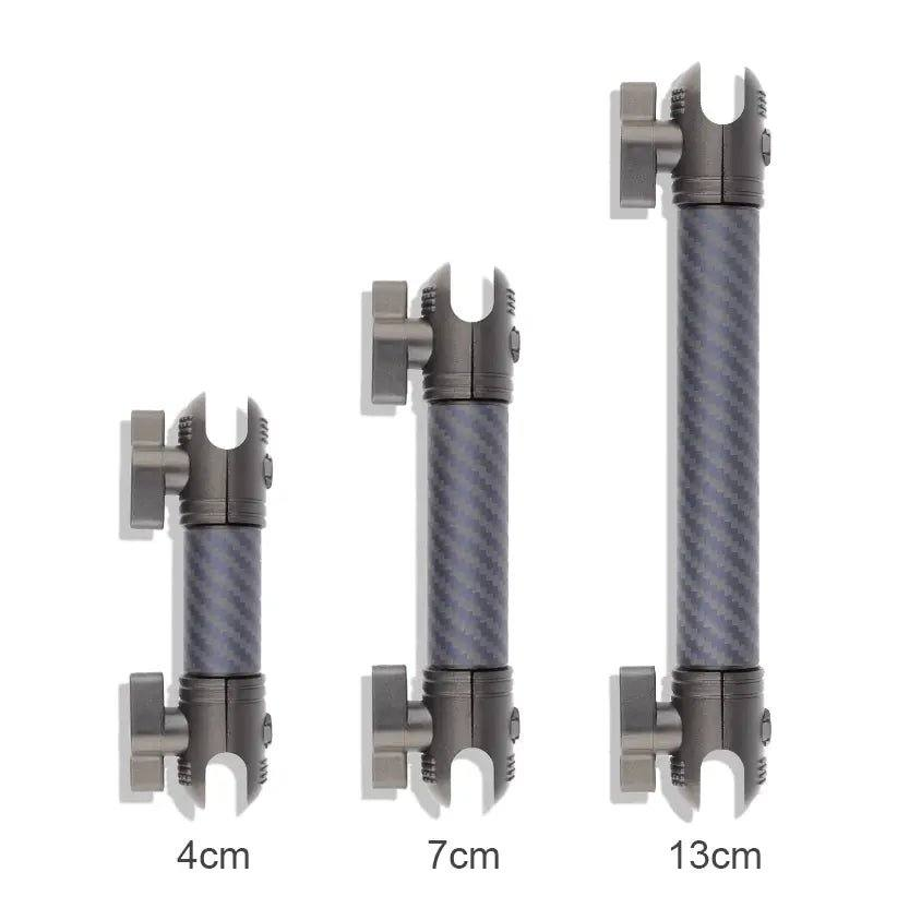 Carbon Fiber/Kevlar Mount Arm in 3 sizes showing strong, lightweight design.
