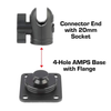 Garmin Plate Mount with 20mm connector end and 4-hole AMPS base with flange for secure GPS mounting.