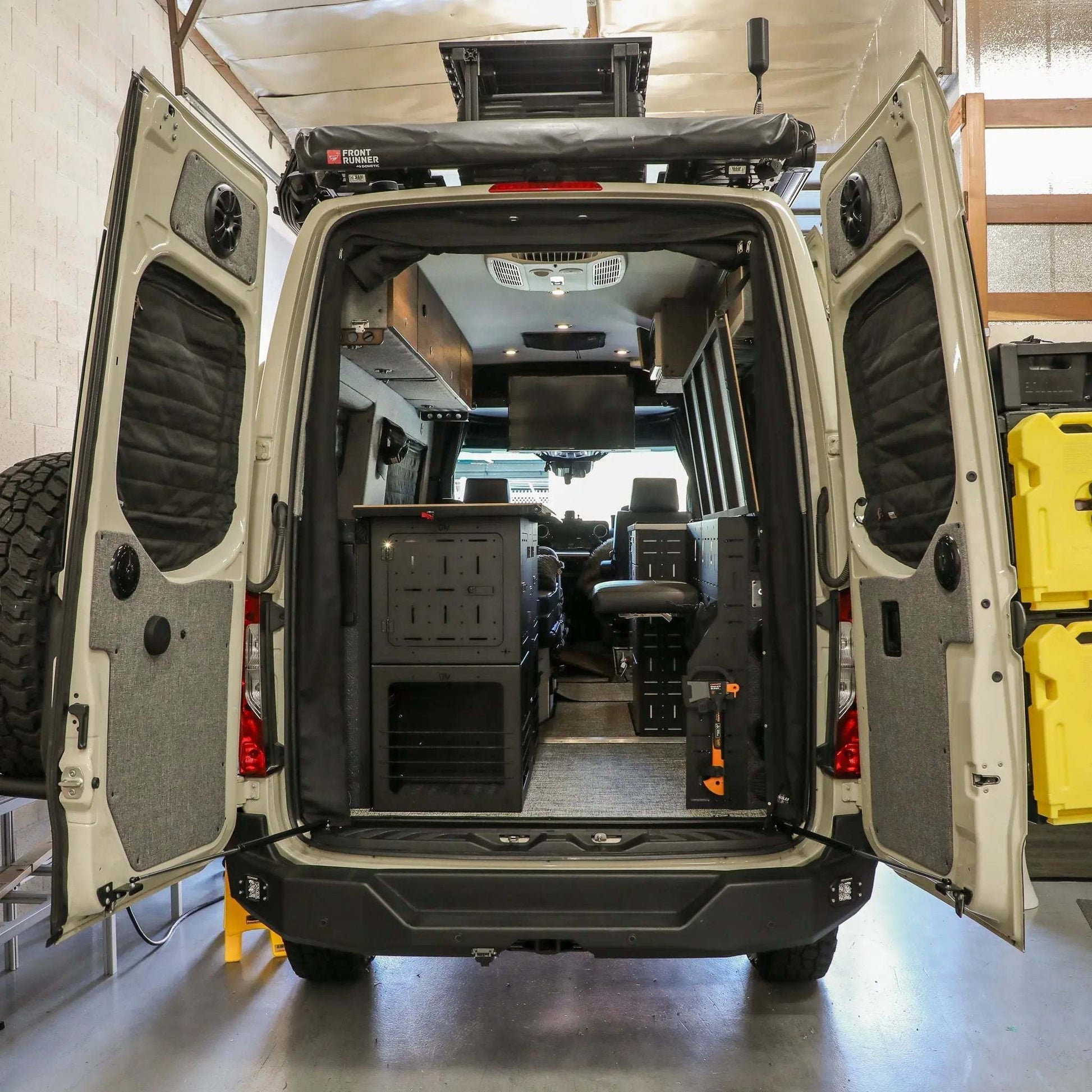 Stop-Stay Rear Door Struts for Sprinter van, preventing door movement and enhancing safety.