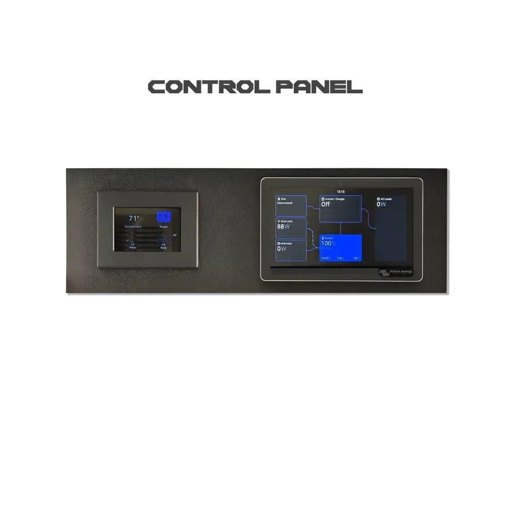 Control panel display for Sprinter Ekko Ultimate Power Upgrade Kit showing battery and energy management system