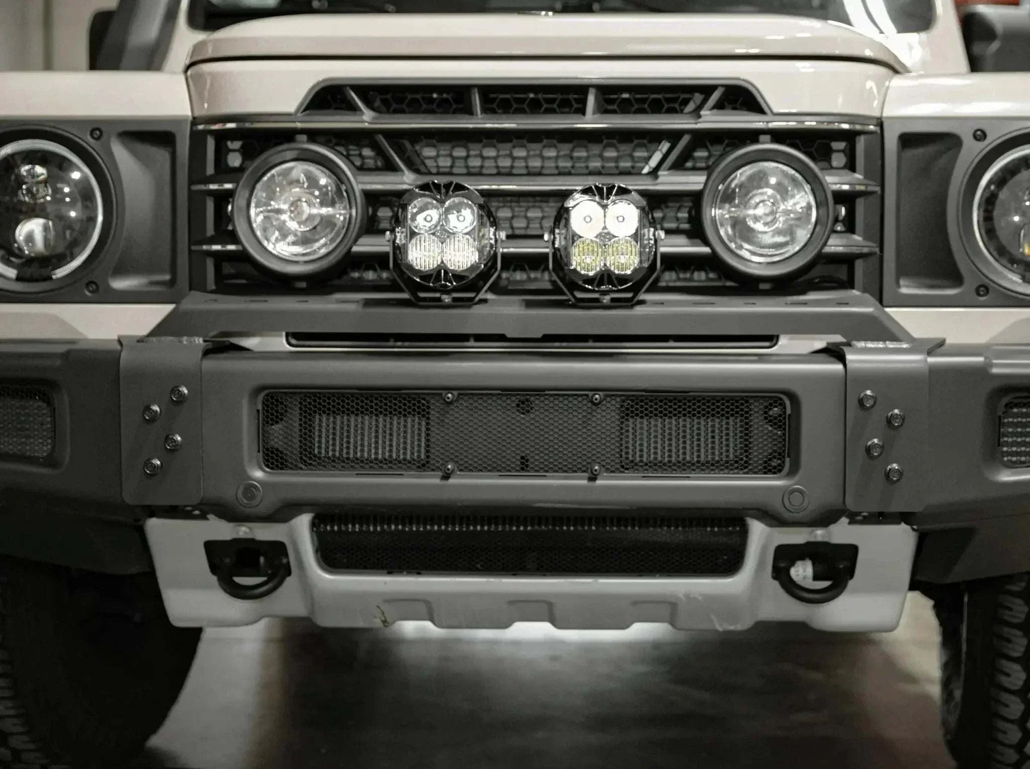 Front bumper light bar for INEOS Grenadier with integrated LED lights.