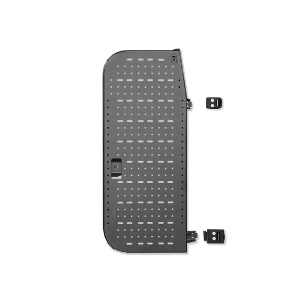 Sprinter bike rack and box carrier rear door panel with modular attachment points for gear storage and accessories.