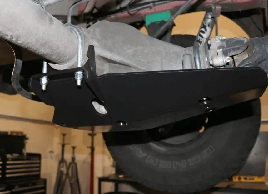 Sprinter 3500 skid plate installed protecting rear differential with powder-coated steel construction