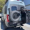 Expedition Tire Carrier mounted on a 2019+ Sprinter rear door.