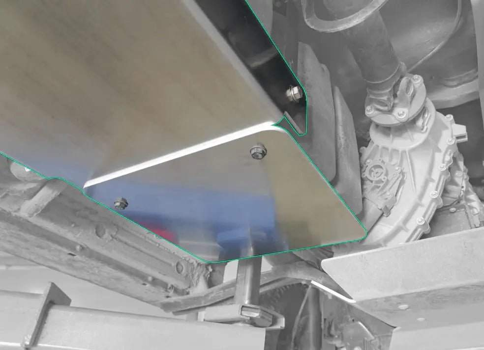 Fuel tank Sprinter skid plate installed on 2019+ Sprinter underside.