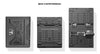 Three views of the black Owl Monster Box 30 van storage box showing its durable design and locking mechanisms for secure off-grid and overland use.