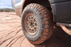 Super Single Spare Wheel by Owl with aggressive tread and matte black finish on off-road vehicle tire