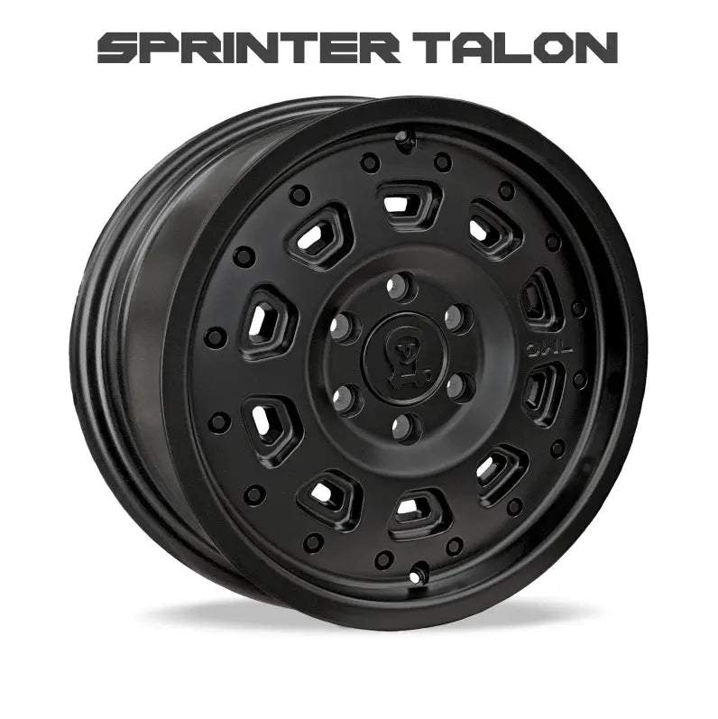 Matte black Super Single Spare Wheel with aggressive design for off-road Sprinters by Owl
