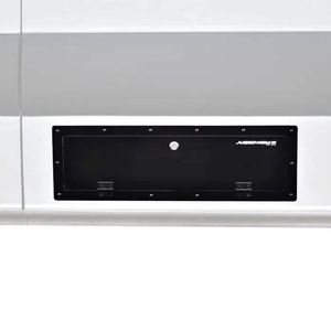 Universal Sprinter Storage Locker mounted on vehicle exterior, black matte finish.