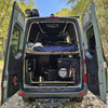Van setup featuring the Camp Dish Drying Bag for efficient air-drying of dishes.