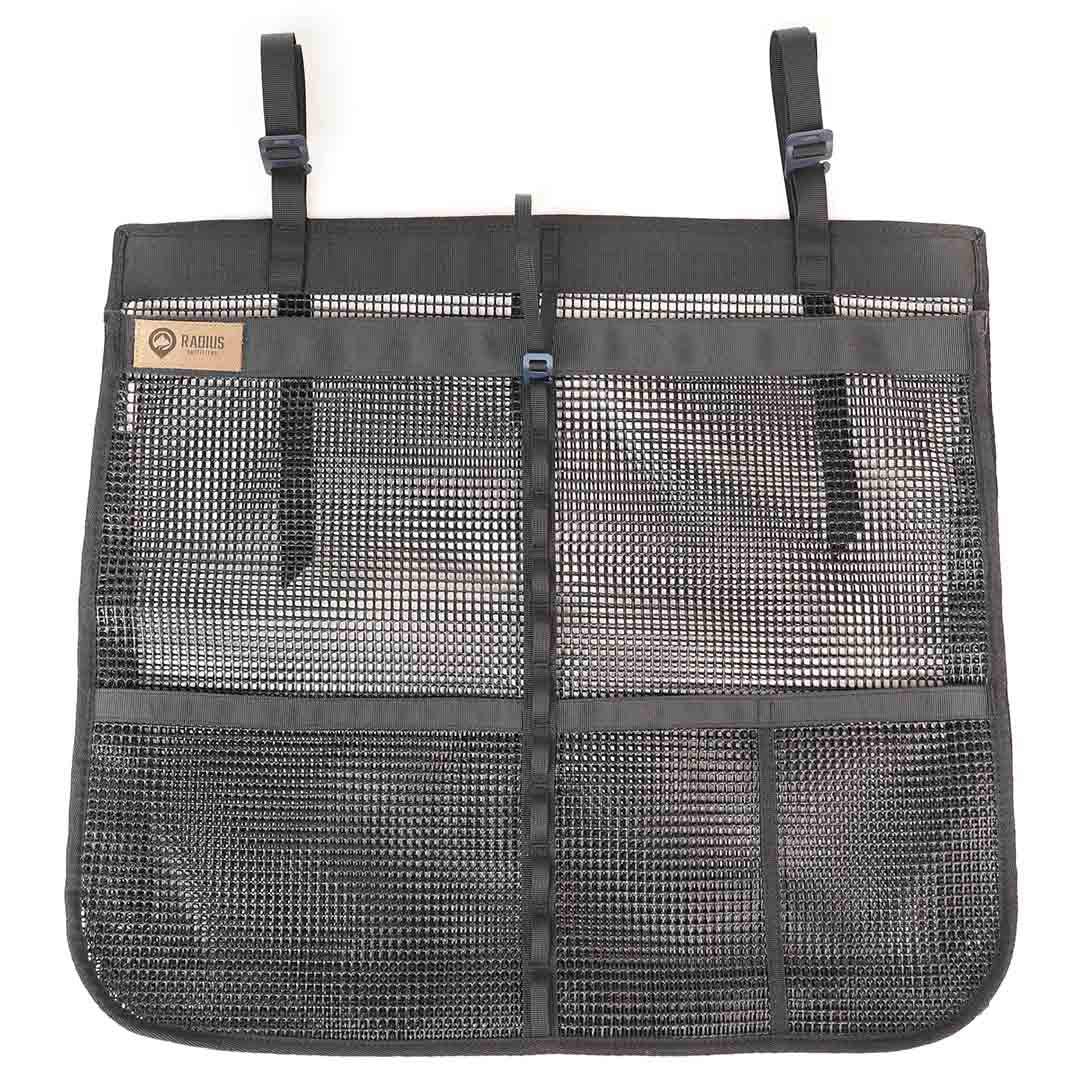 Camp Dish Drying Bag with mesh material for drying and storing dishes outdoors.