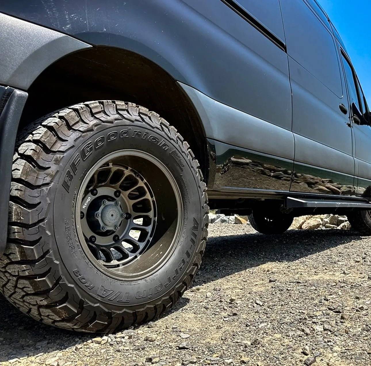 Rambler Super Single Wheel for Sprinter 3500 on rugged terrain.
