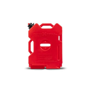 Red Rotopax 2-Gallon Fuel Container, leak-proof, stackable roto-molded design for off-road fuel storage.