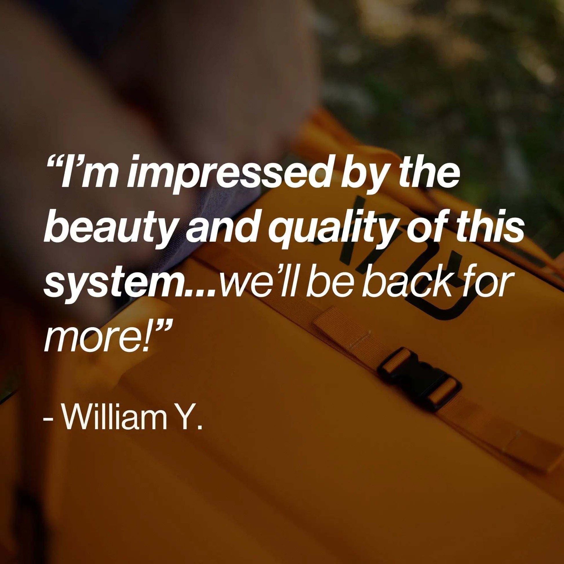 70L Storage Bag with quote overlay about quality and usability.