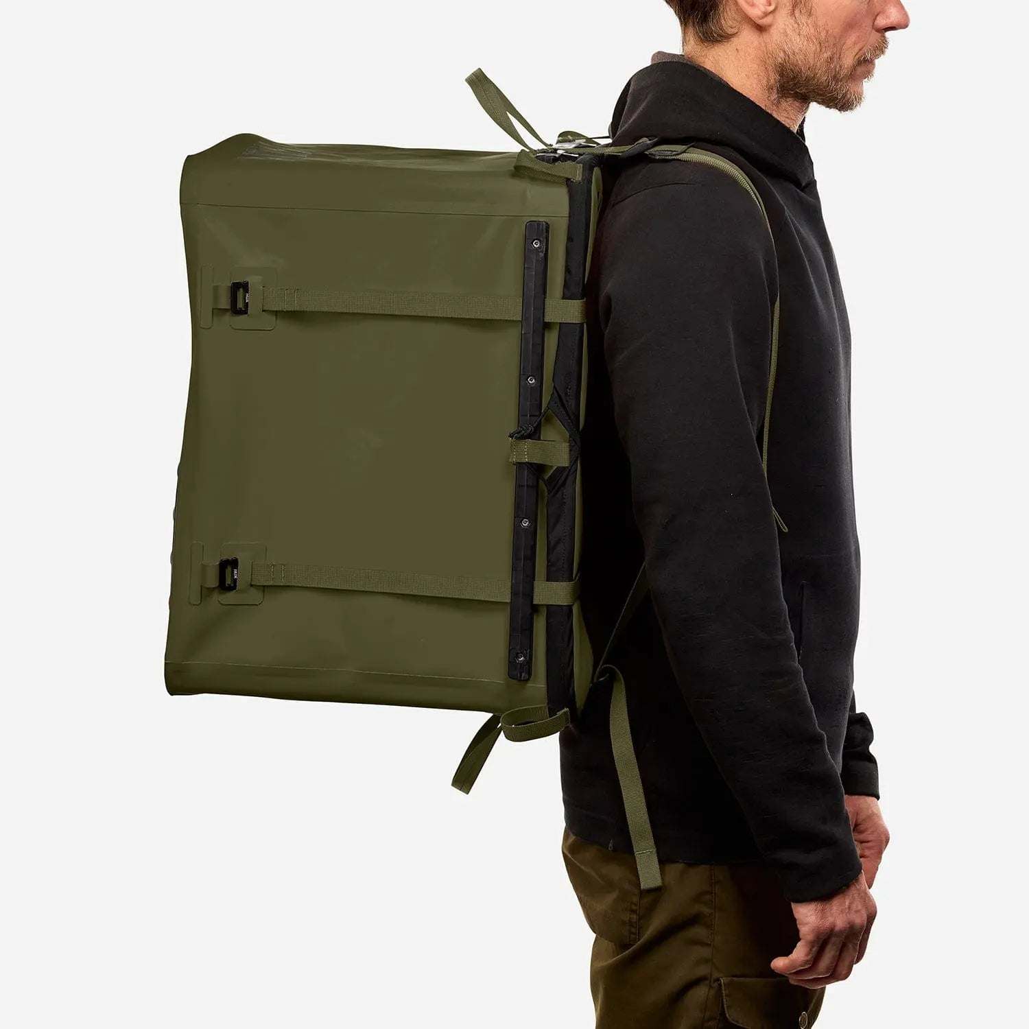 70L Storage Bag worn by person showcasing durability and utility.