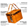 70L Storage Bag with reinforced carry straps, tri-fold lid, collapsible corners, secure lash points, utility rail, and waterproof 840D TPU coated nylon.