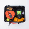 Essentials Set for adventure with durable gear, gloves, radio, and helmet in a storage box.