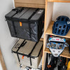 Utility hooks holding gear and storage boxes for organized overland setups.