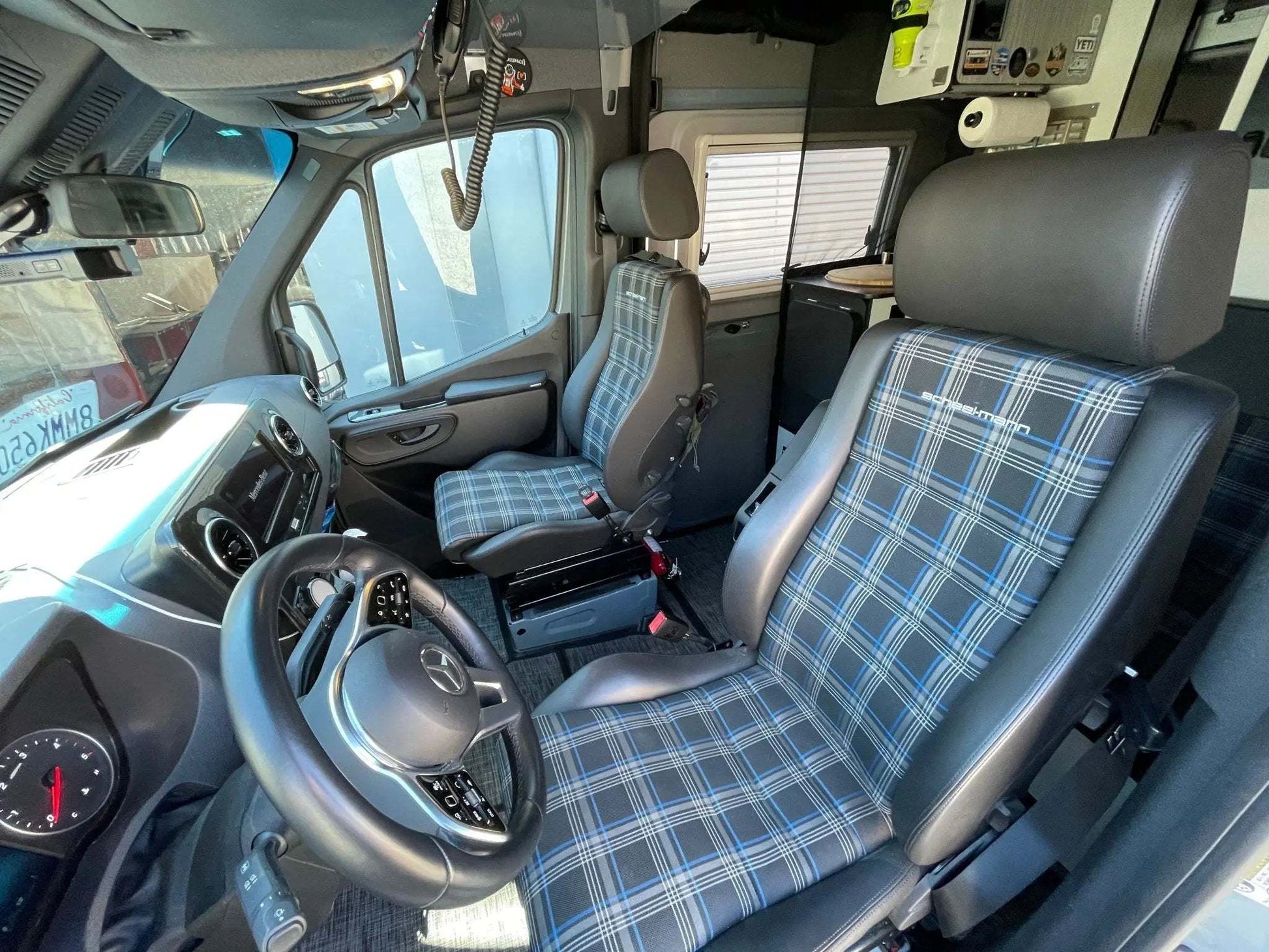 Vario F Cloth Seats installed in Sprinter van, featuring ergonomic design and high-durability cloth upholstery.