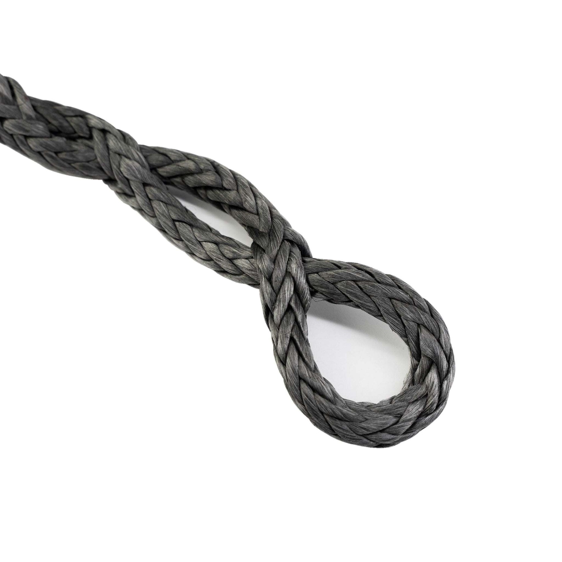 High-strength black synthetic soft shackle with protective sleeve and loop end for recovery use