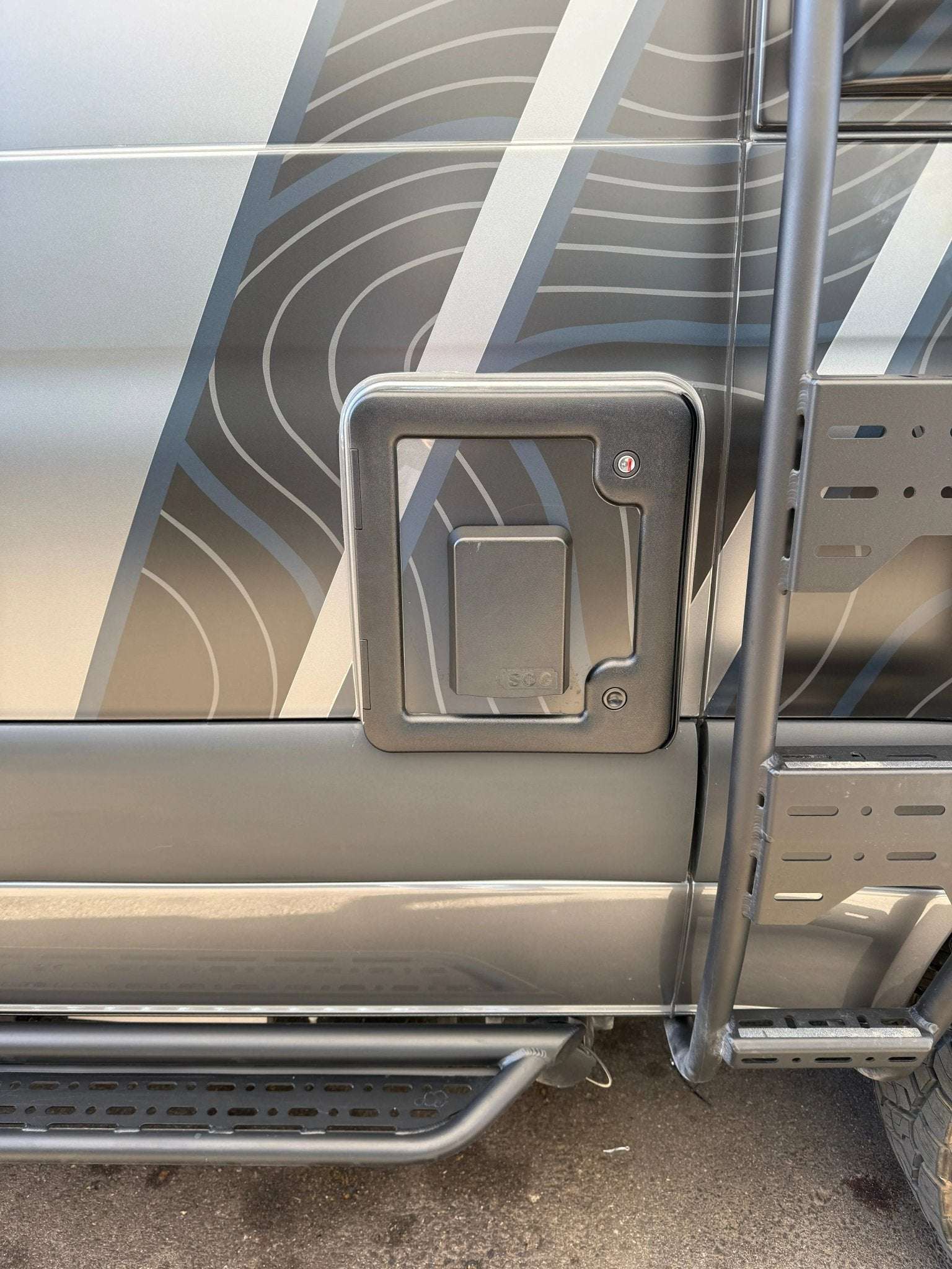 Toilet/Cassette Active Charcoal Vent System installed on vehicle exterior.