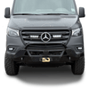 Front view of a Mercedes Sprinter van equipped with high-output SAE compliant sprinter fog lights designed for off-road and road use.