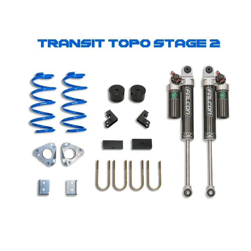 Stage 2 Topo 2.0 Suspension Kit for Transit AWD vans with shocks and springs.