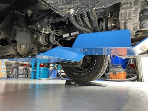 Transmission and transfer case skid plate for 2007-2022 4x4 Sprinter, providing underbody protection with 1/4" thick aluminum.