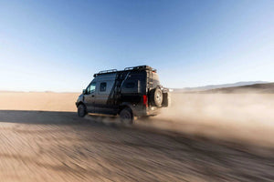 Engine, fuel, and drivetrain parts for vans, including skid plates and fuel tanks, designed for durability and off-road performance