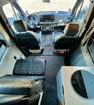 Organized and functional van’s interior with space-maximizing storage solutions for Sprinters, Transits, and Promasters