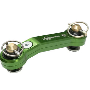 Green front Sprinter sway bar disconnect for improved off-road suspension articulation and on-road stability.