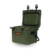 ROAM 10QT Rugged Cooler in green with open lid for daily lunch and drink storage