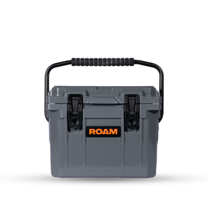Compact grey 10QT Rugged Cooler by ROAM with sturdy handle and secure latches for daily use and outdoor adventures.