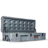 128L Rolling Rugged Case open gray heavy-duty storage with steel latches and rope handles